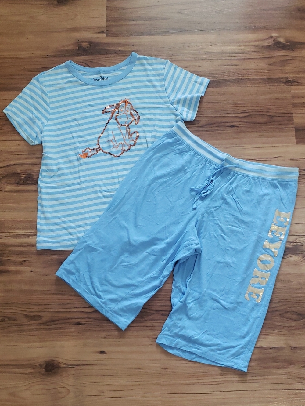 Women's Disney Light Blue Eeyore Striped Pajama Set M/L